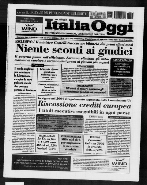 Italia oggi : quotidiano di economia finanza e politica